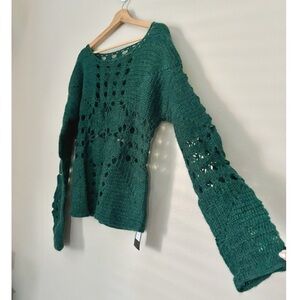 Taakk Forest Green Crochet Mohair Blend Sweater